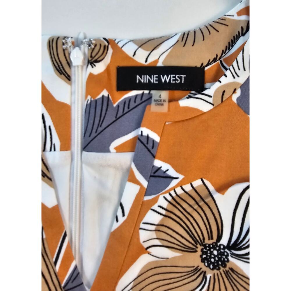 Nine West Floral Orange Sheath Dress Small Size 4 - Picture 6 of 9